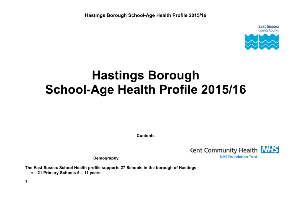 Hastings Borough School-Age Health Profile 2015/16