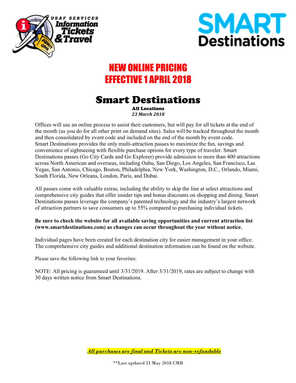 Smart Destinations All Locations 23 March 2018