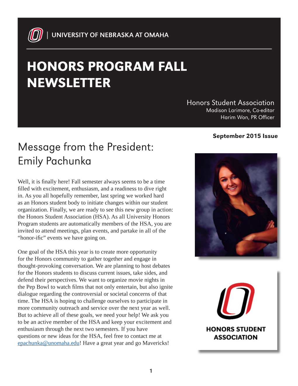 Honors Program Fall Newsletter
