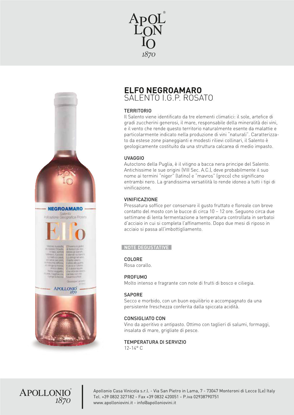 Elfo Negroamaro Salento Igp Rosato