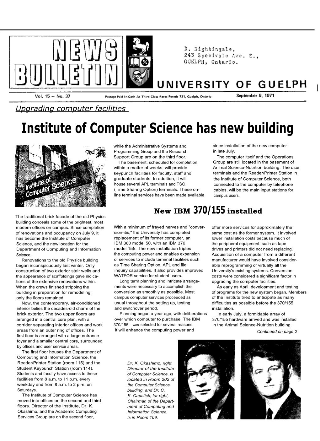 Institute of Computer Science Has New Building