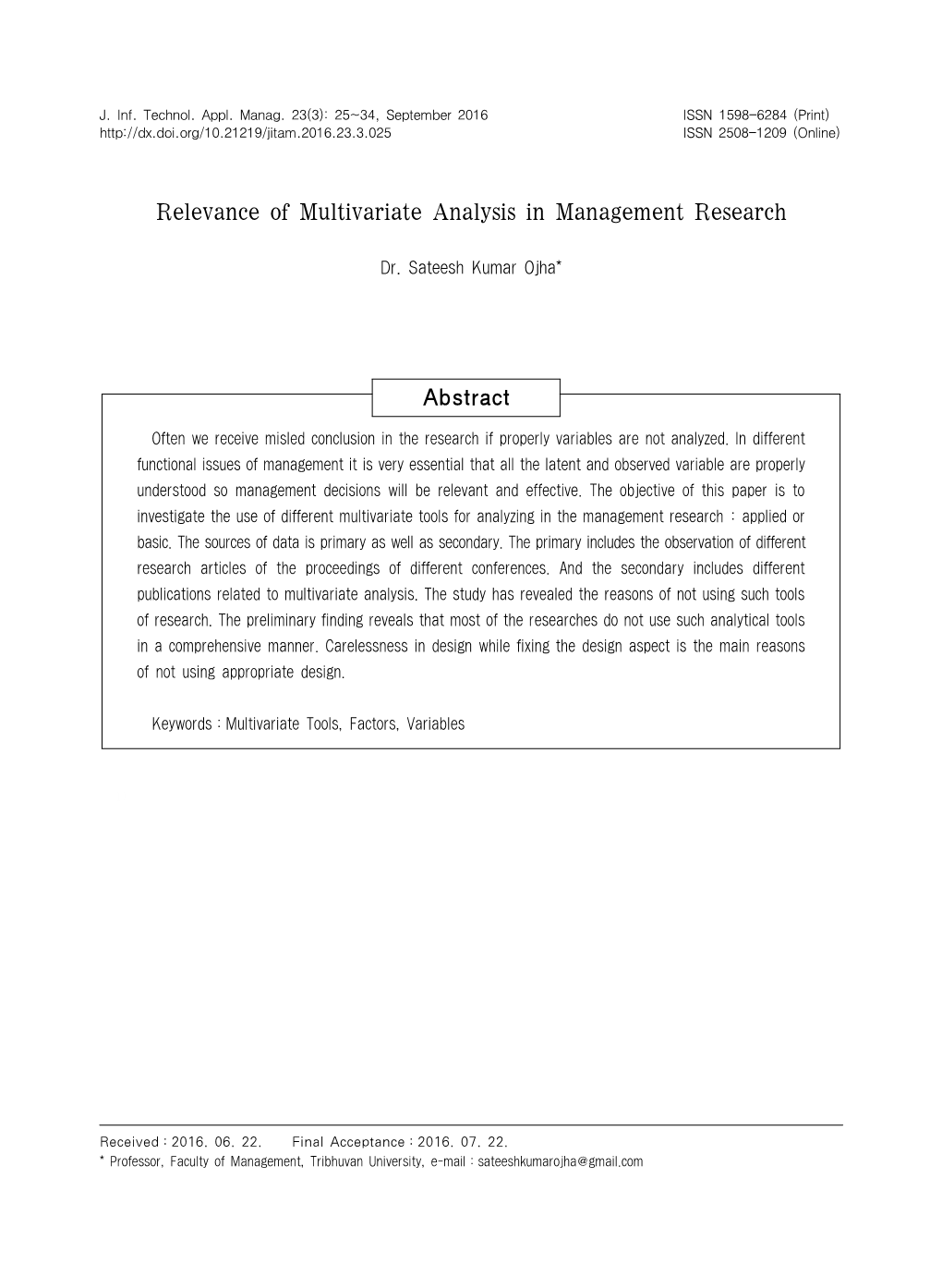 Relevance of Multivariate Analysis in Management Research