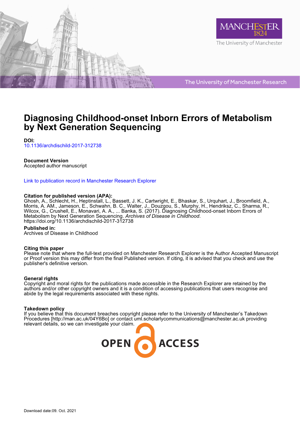 Diagnosing Childhood-Onset Inborn Errors of Metabolism by Next Generation Sequencing