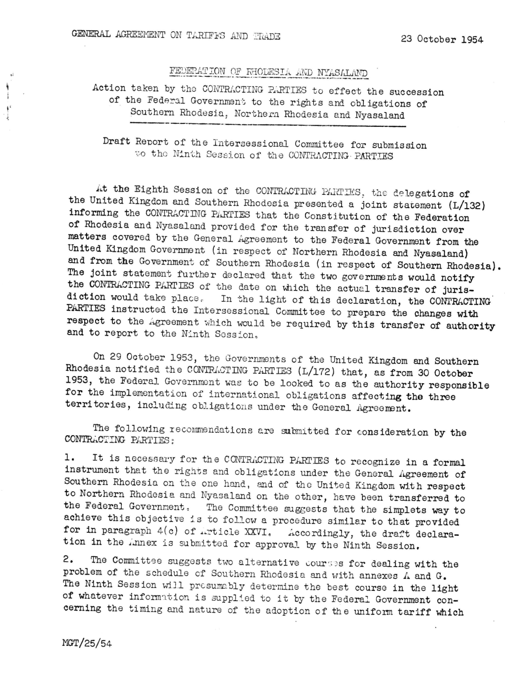 GENERAL AGREEMENT on TARIFF's and TRADE 23 October 1954