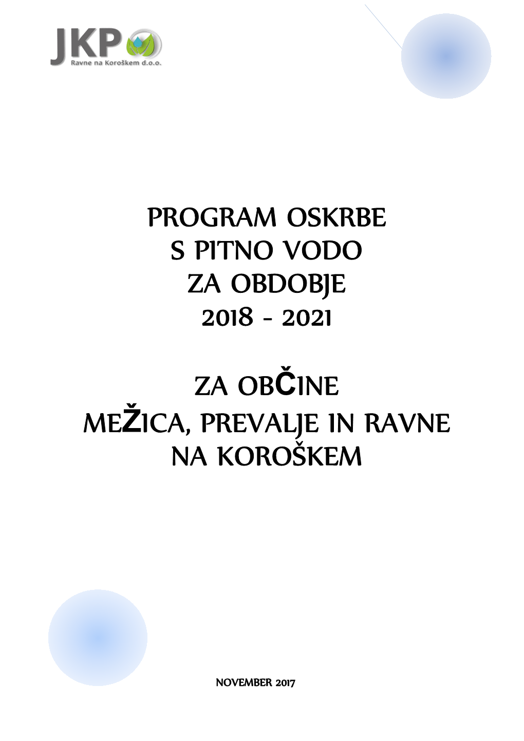 Program Oskrbe S Pitno Vodo Za Obdobje 2018 - 2021