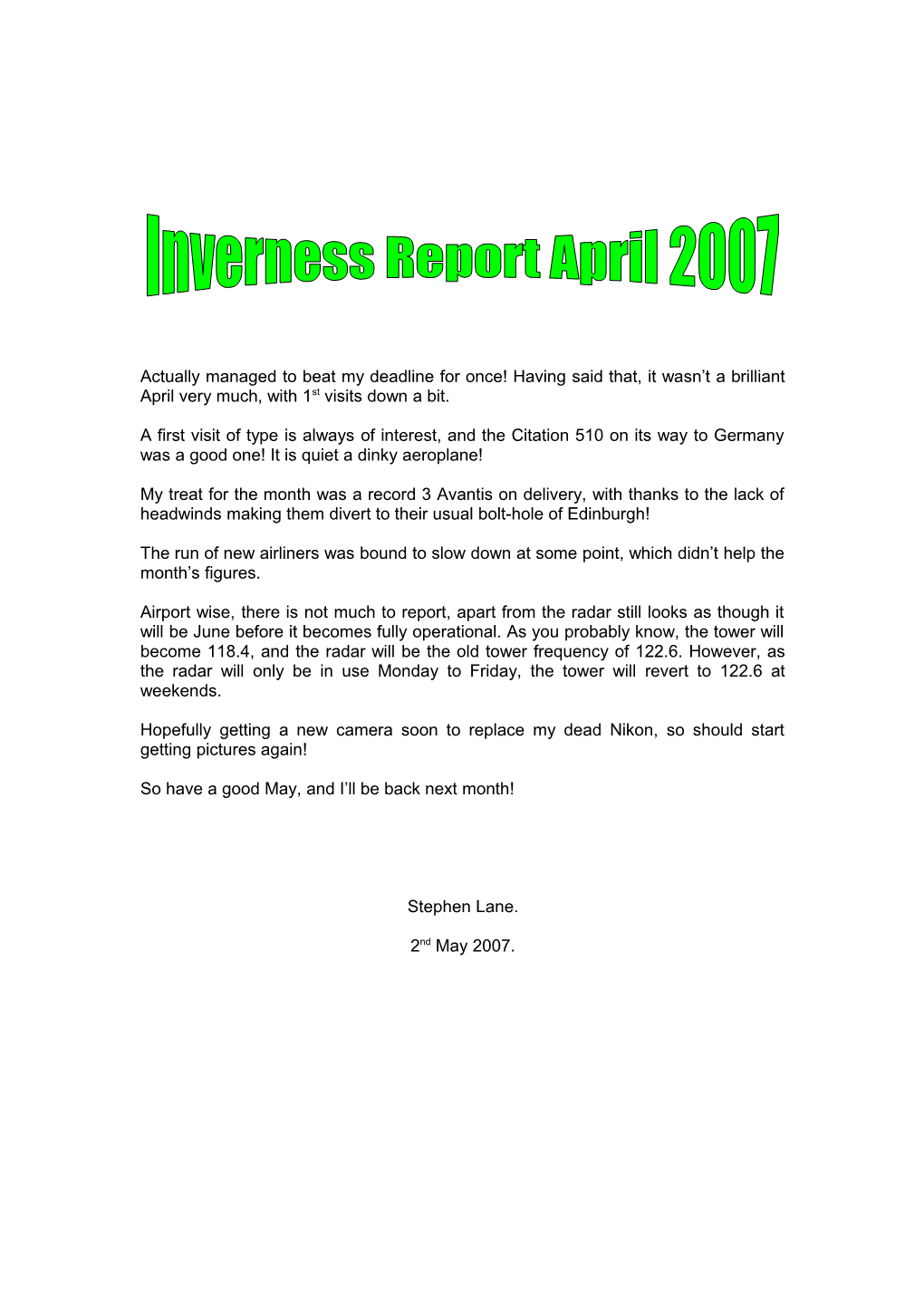 Inverness Report April 2007