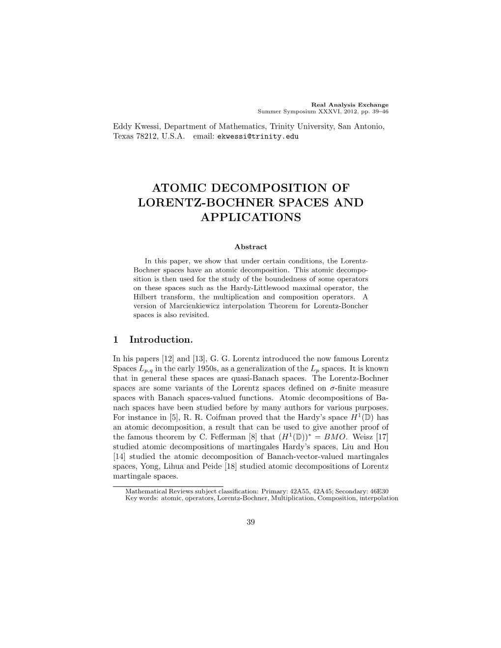 Atomic Decomposition of Lorentz-Bochner Spaces and Applications