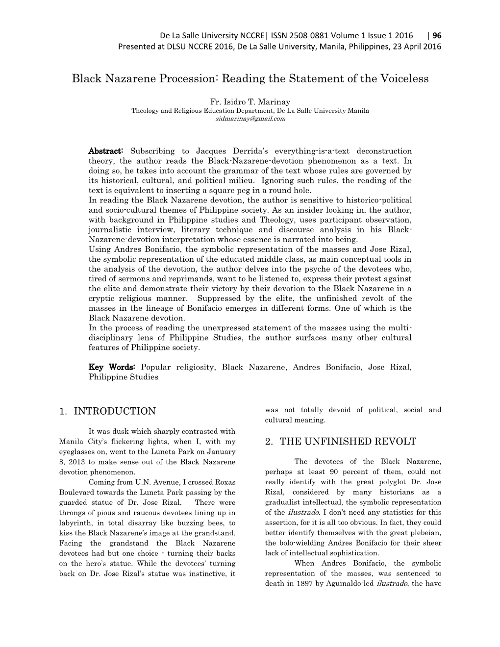 Black Nazarene Procession: Reading the Statement of the Voiceless