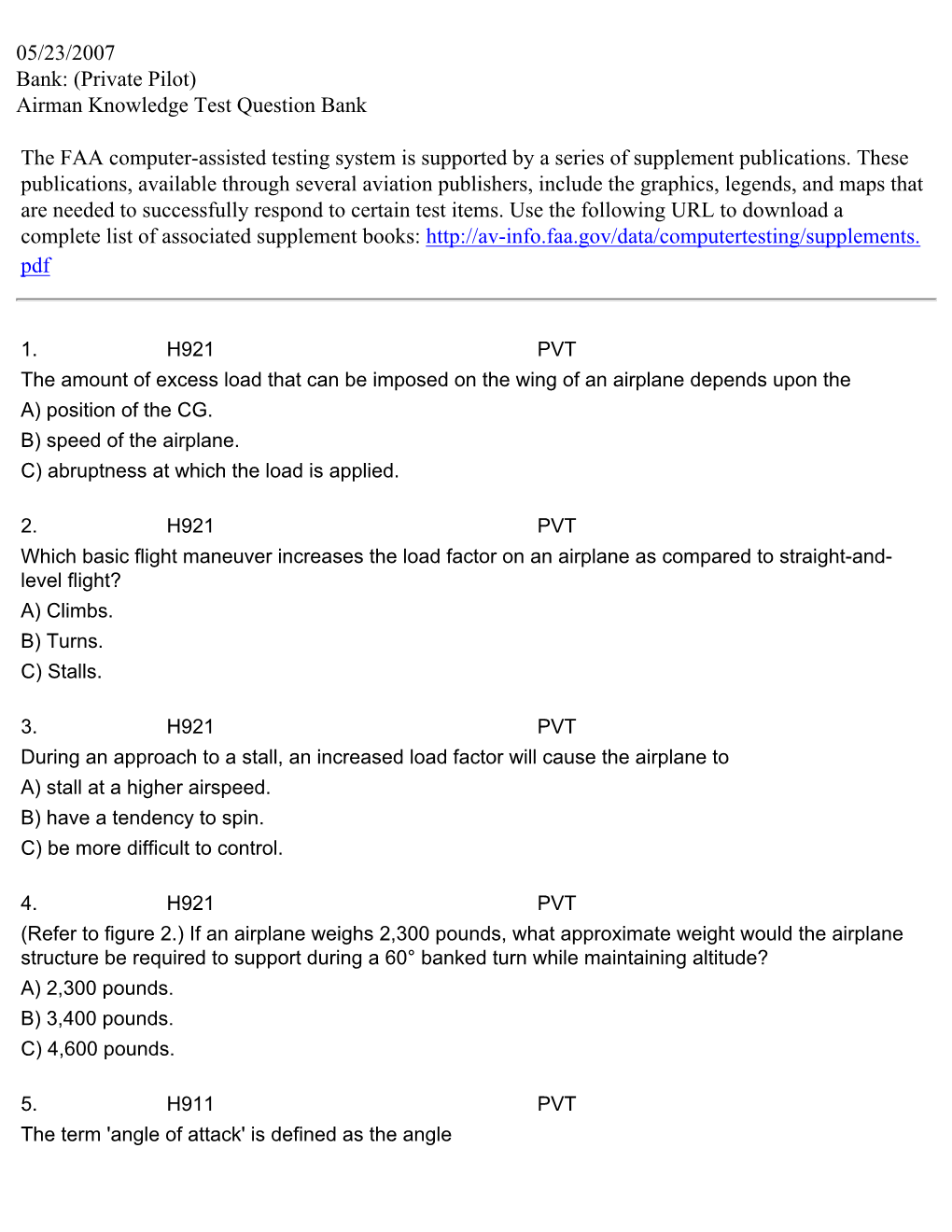 Example of Private Pilot Test Question Bank [Pdf]