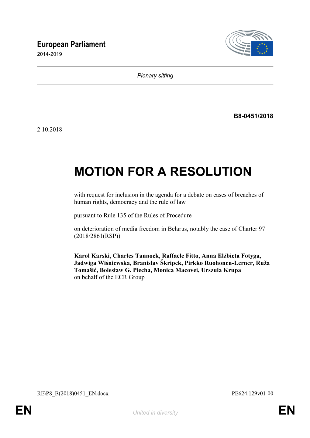 En En Motion for a Resolution