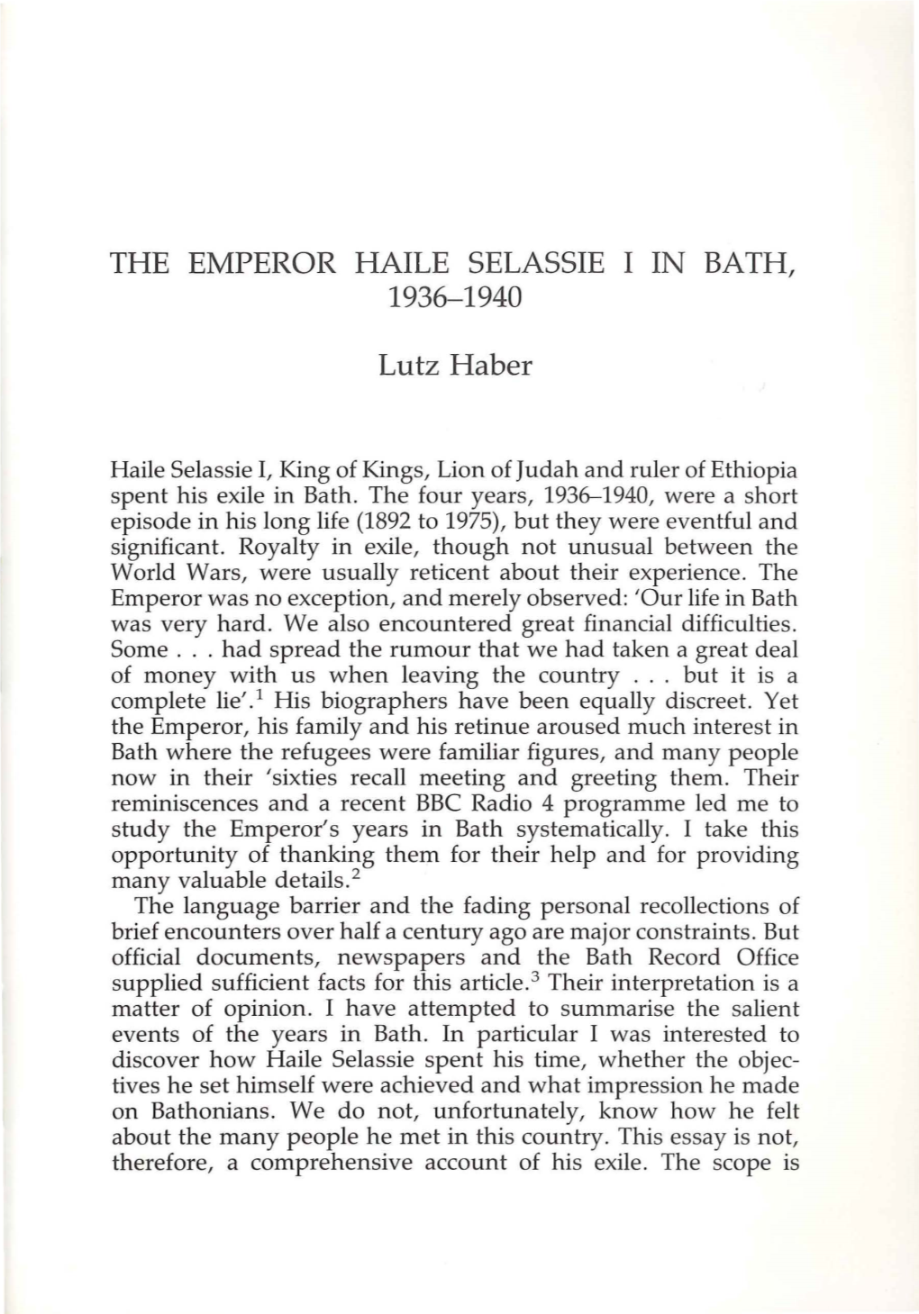 THE EMPEROR HAILE SELASSIE I in BATH, Lutz Haber