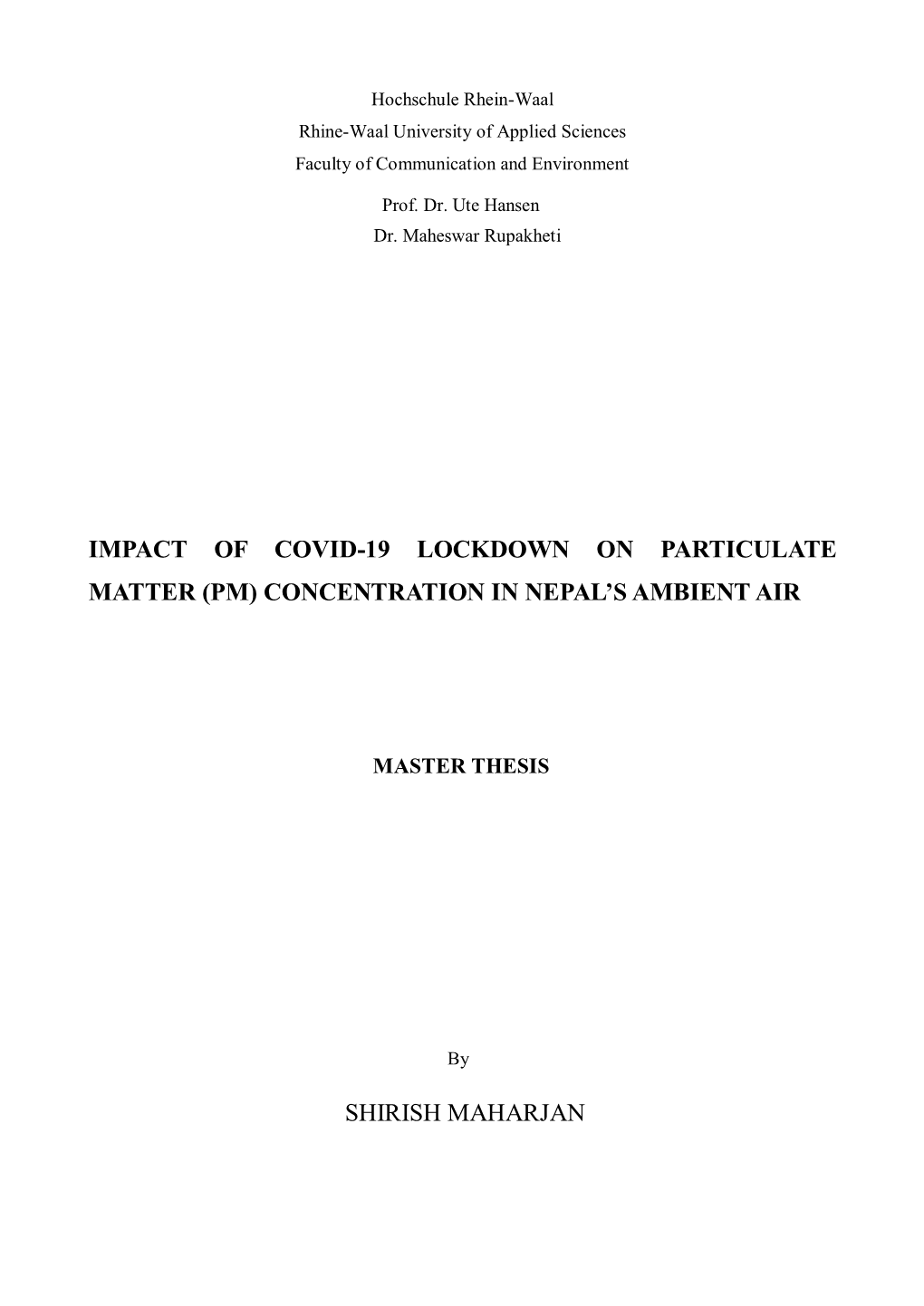 Impact of Covid-19 Lockdown on Particulate Matter (Pm) Concentration in Nepal’S Ambient Air