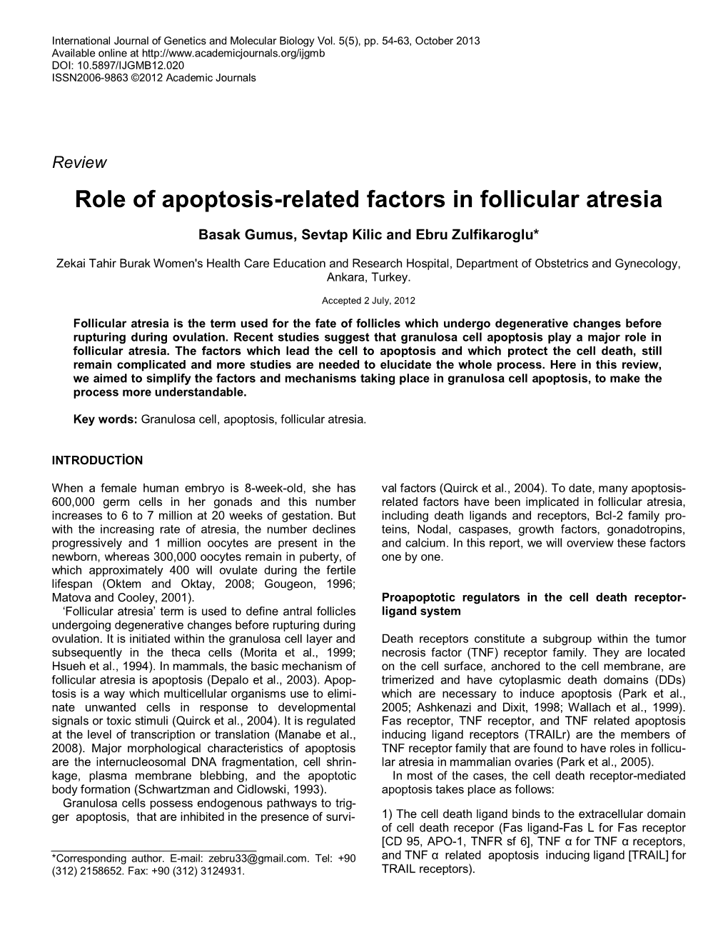 Role of Apoptosis-Related Factors in Follicular Atresia