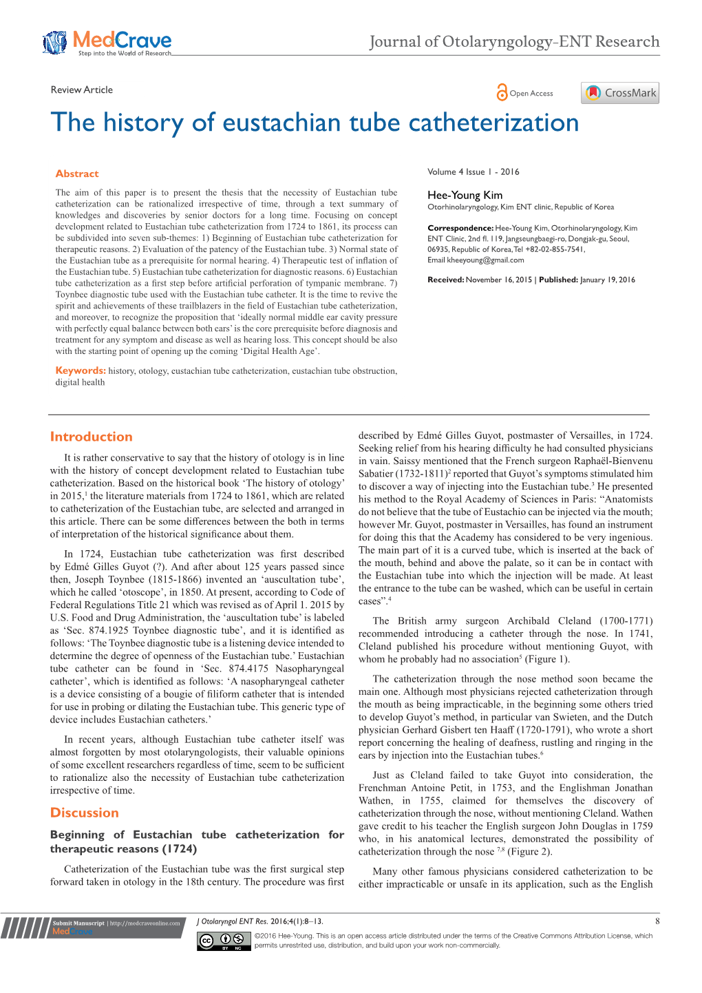 Kim HY. the History of Eustachian Tube Catheterization. J