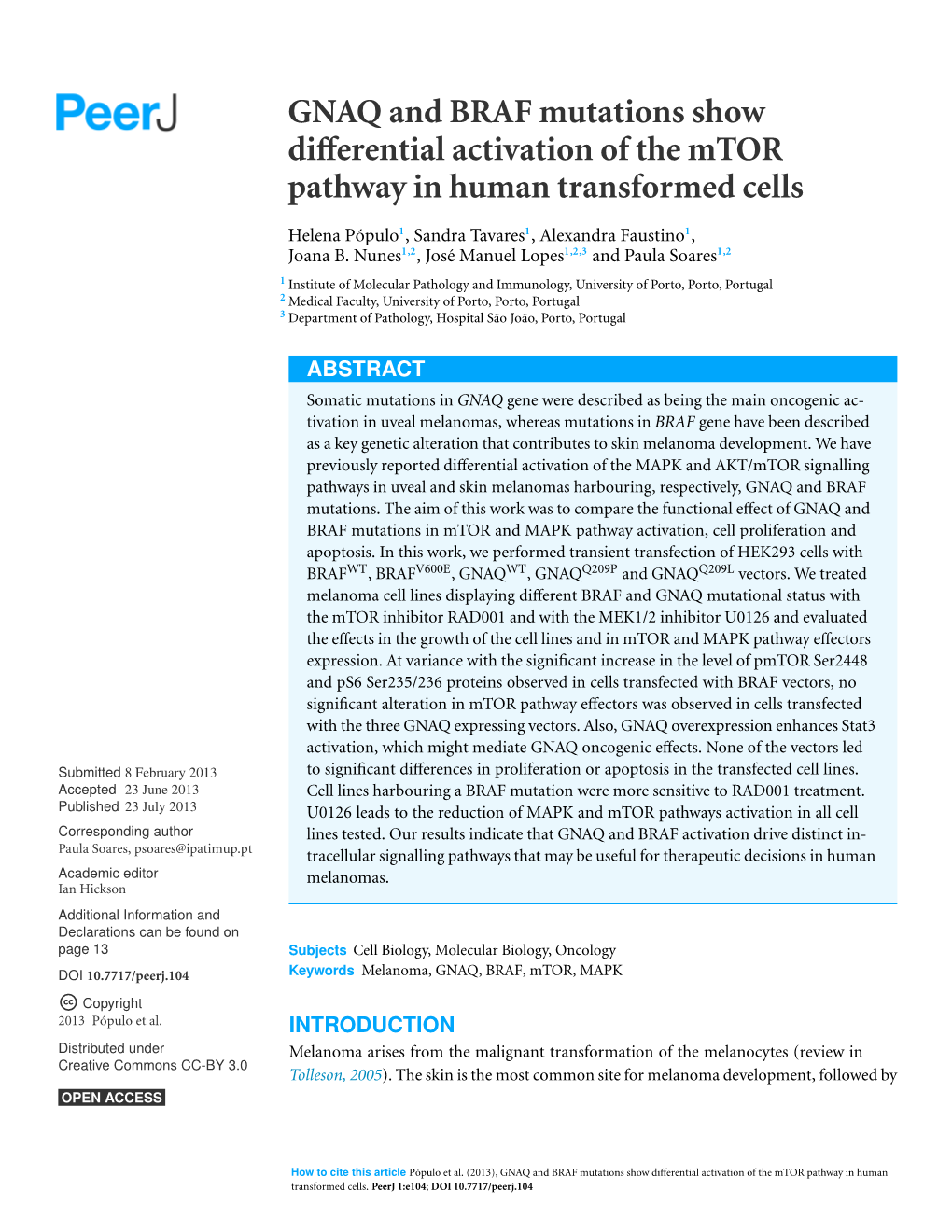 GNAQ and BRAF Mutations Show Differential Activation of the Mtor