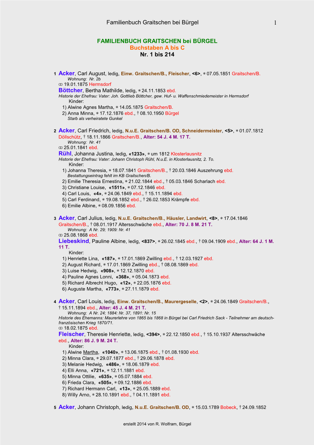 Familienbuch Graitschen Bei Bürgel 1