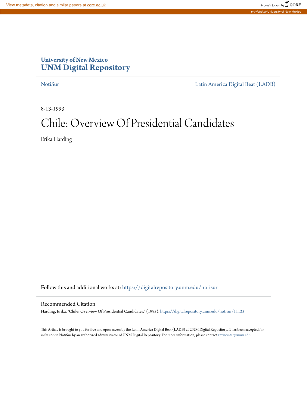 Chile: Overview of Presidential Candidates Erika Harding