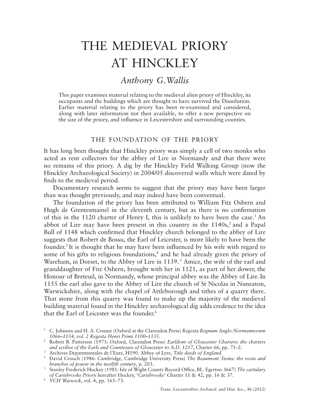 The Medieval Priory at Hinckley Pp.139-148