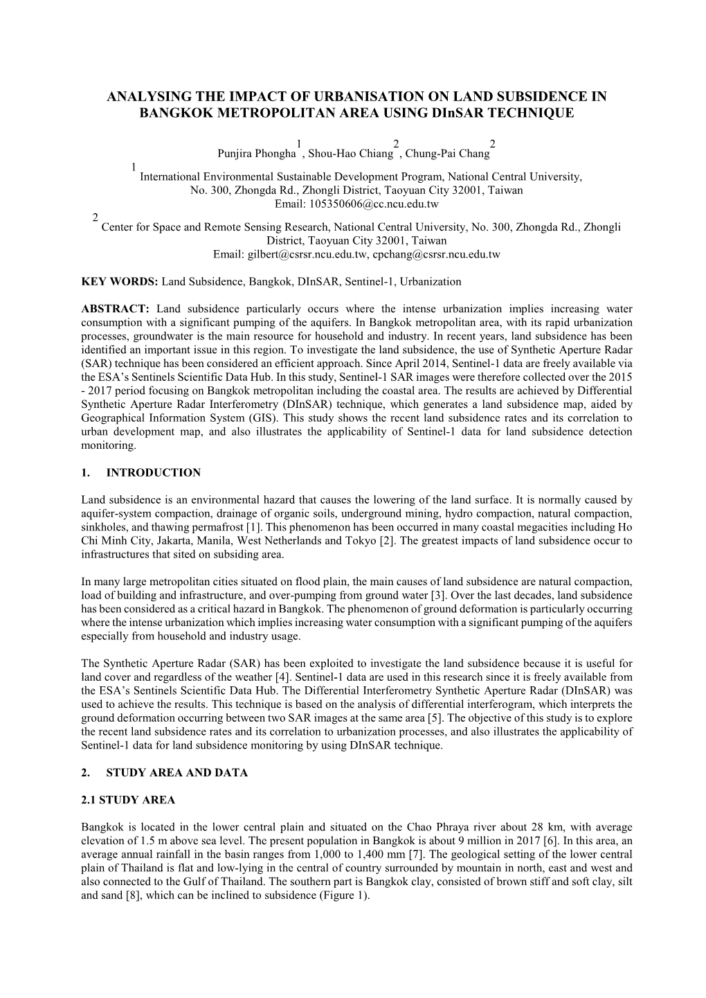 ANALYSING the IMPACT of URBANISATION on LAND SUBSIDENCE in BANGKOK METROPOLITAN AREA USING Dinsar TECHNIQUE