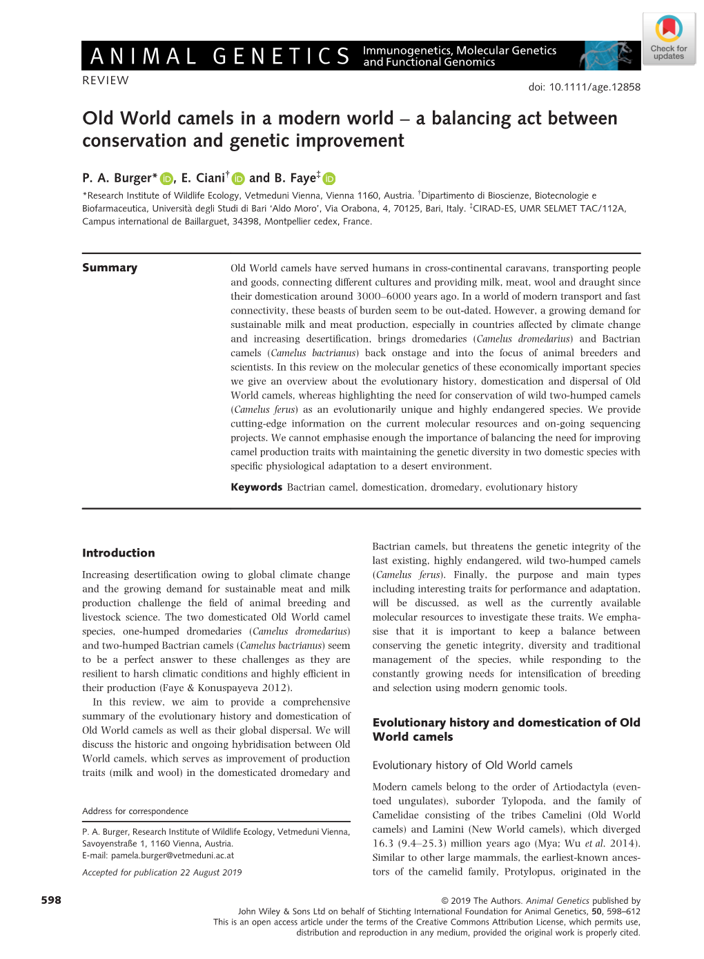 Old World Camels in a Modern World – a Balancing Act Between Conservation and Genetic Improvement