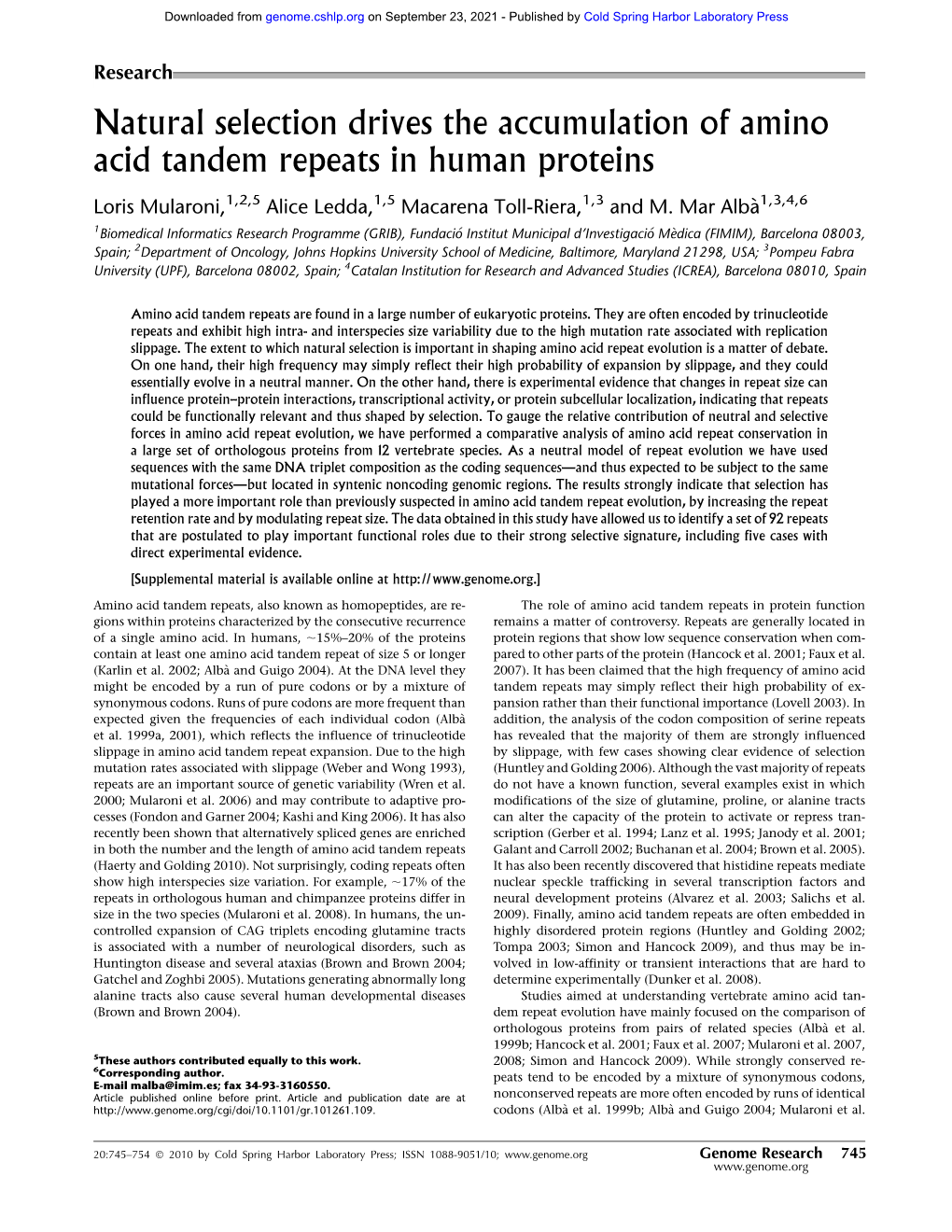 Natural Selection Drives the Accumulation of Amino Acid Tandem Repeats in Human Proteins