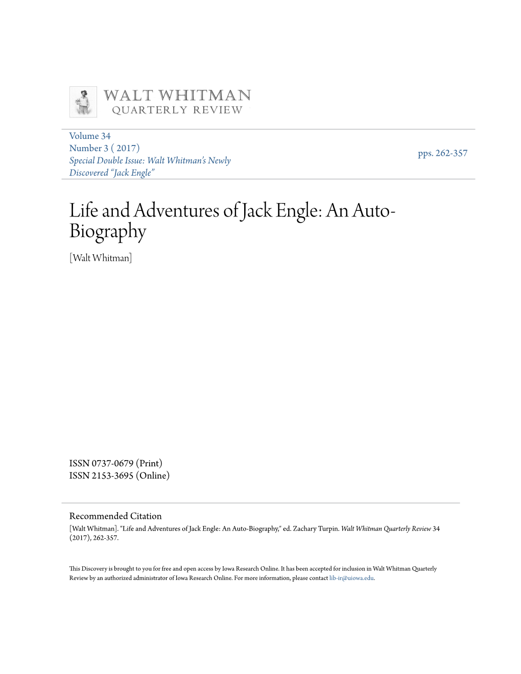 Life and Adventures of Jack Engle: an Auto-Biography," Ed