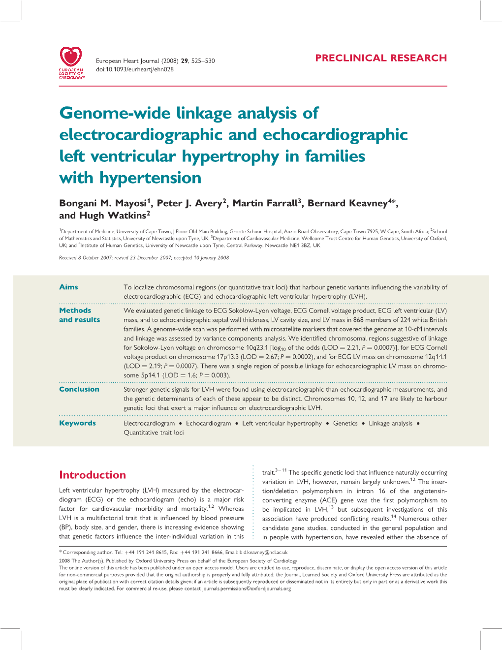 Genome-Wide Linkage Analysis of Electrocardiographic and Echocardiographic Left Ventricular Hypertrophy in Families with Hypertension