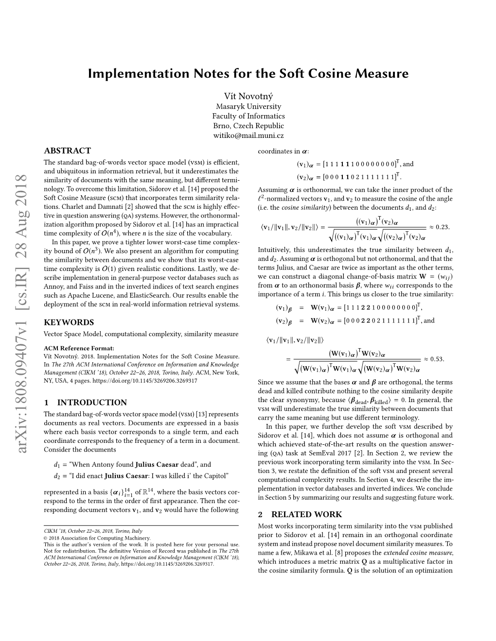 Implementation Notes for the Soft Cosine Measure