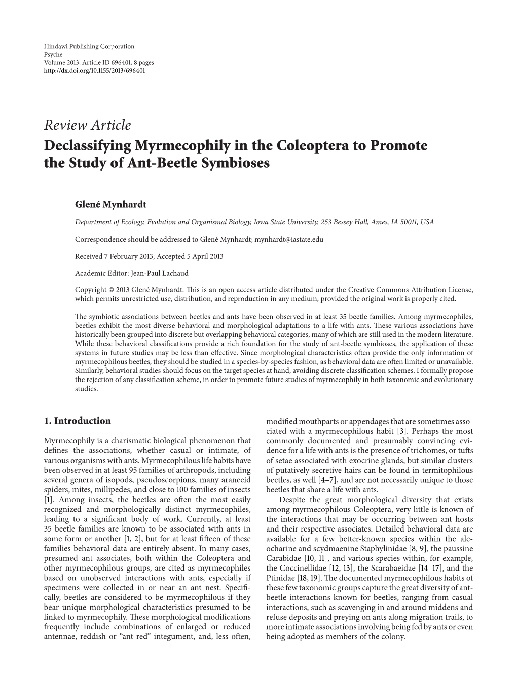 Declassifying Myrmecophily in the Coleoptera to Promote the Study of Ant-Beetle Symbioses