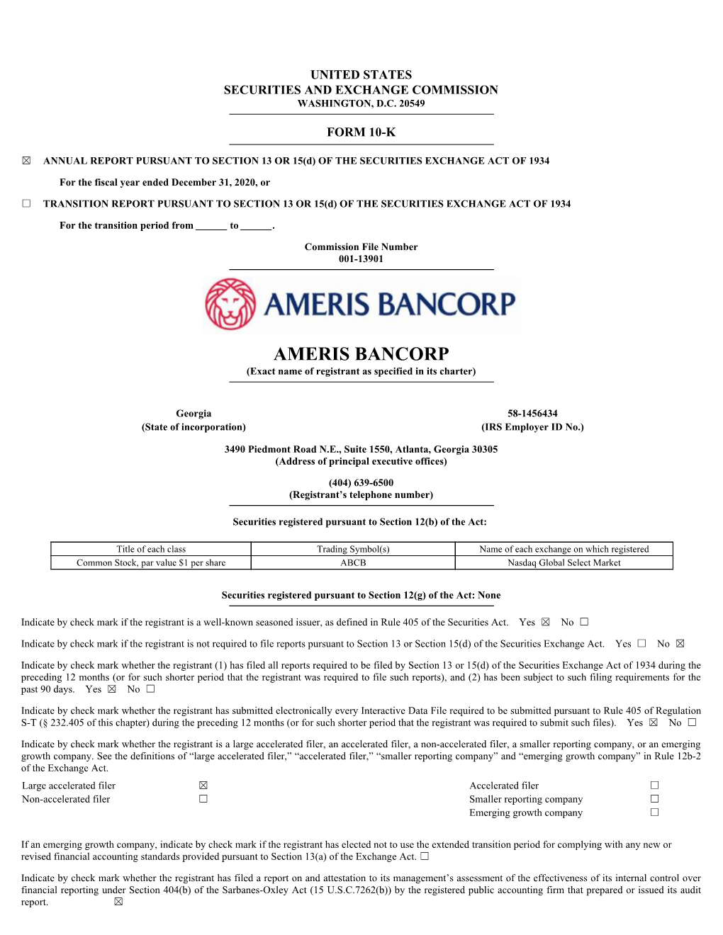 AMERIS BANCORP (Exact Name of Registrant As Specified in Its Charter)