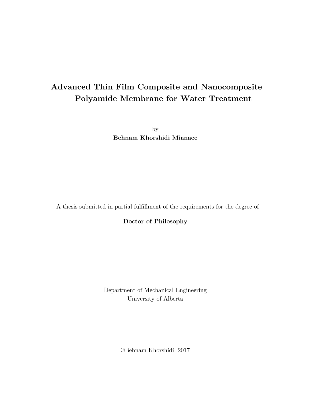 Advanced Thin Film Composite and Nanocomposite Polyamide Membrane for Water Treatment