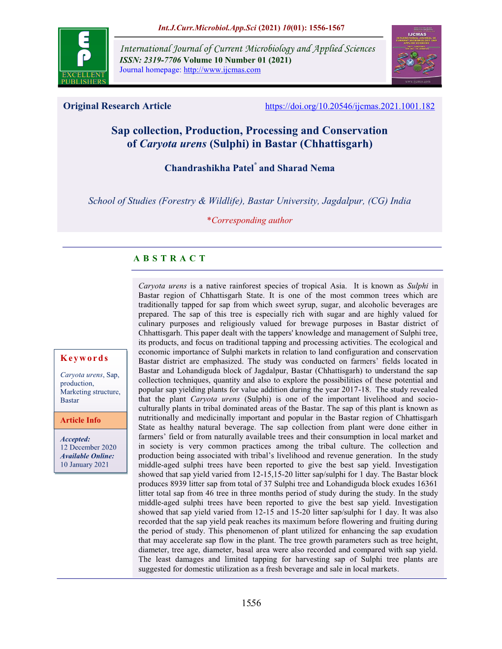 Sap Collection, Production, Processing and Conservation of Caryota Urens (Sulphi) in Bastar (Chhattisgarh)