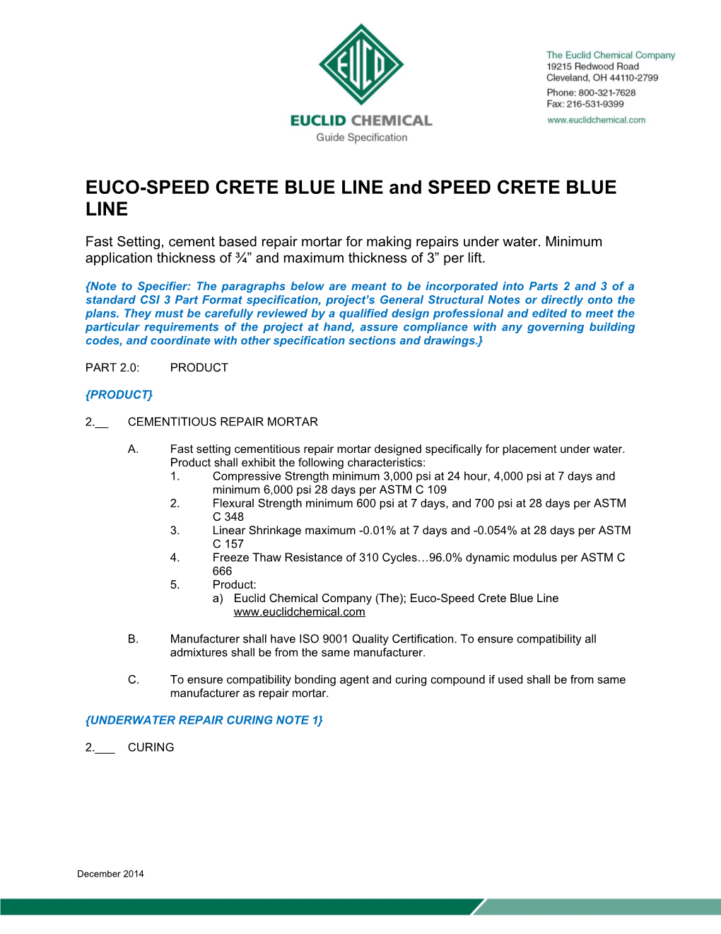 EUCO-SPEED CRETE BLUE LINE and SPEED CRETE BLUE LINE