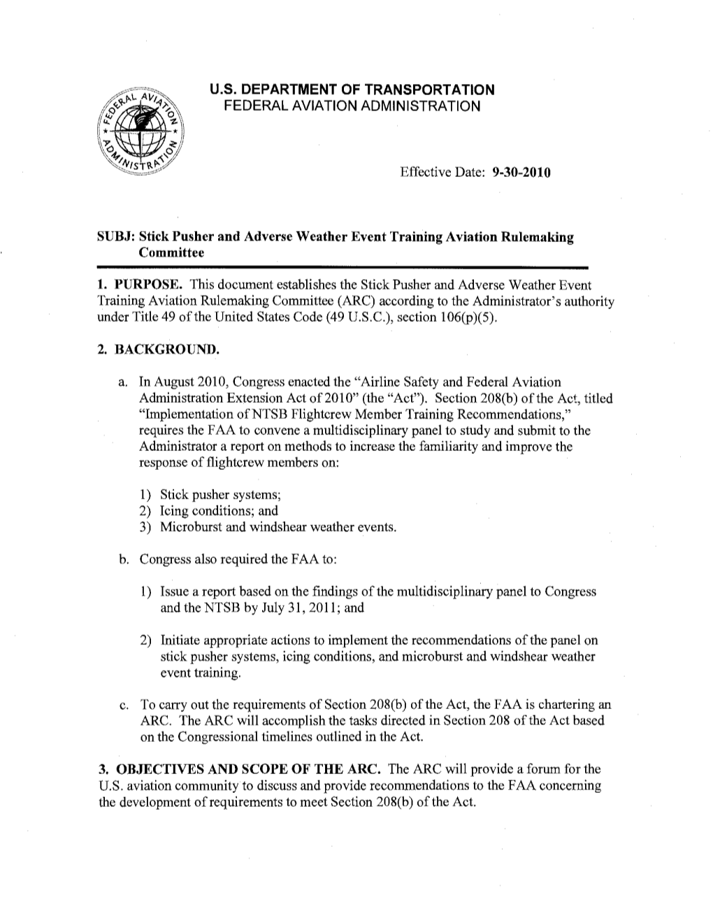 Stick Pusher and Adverse Weather Event Training Aviation Rulemaking Committee