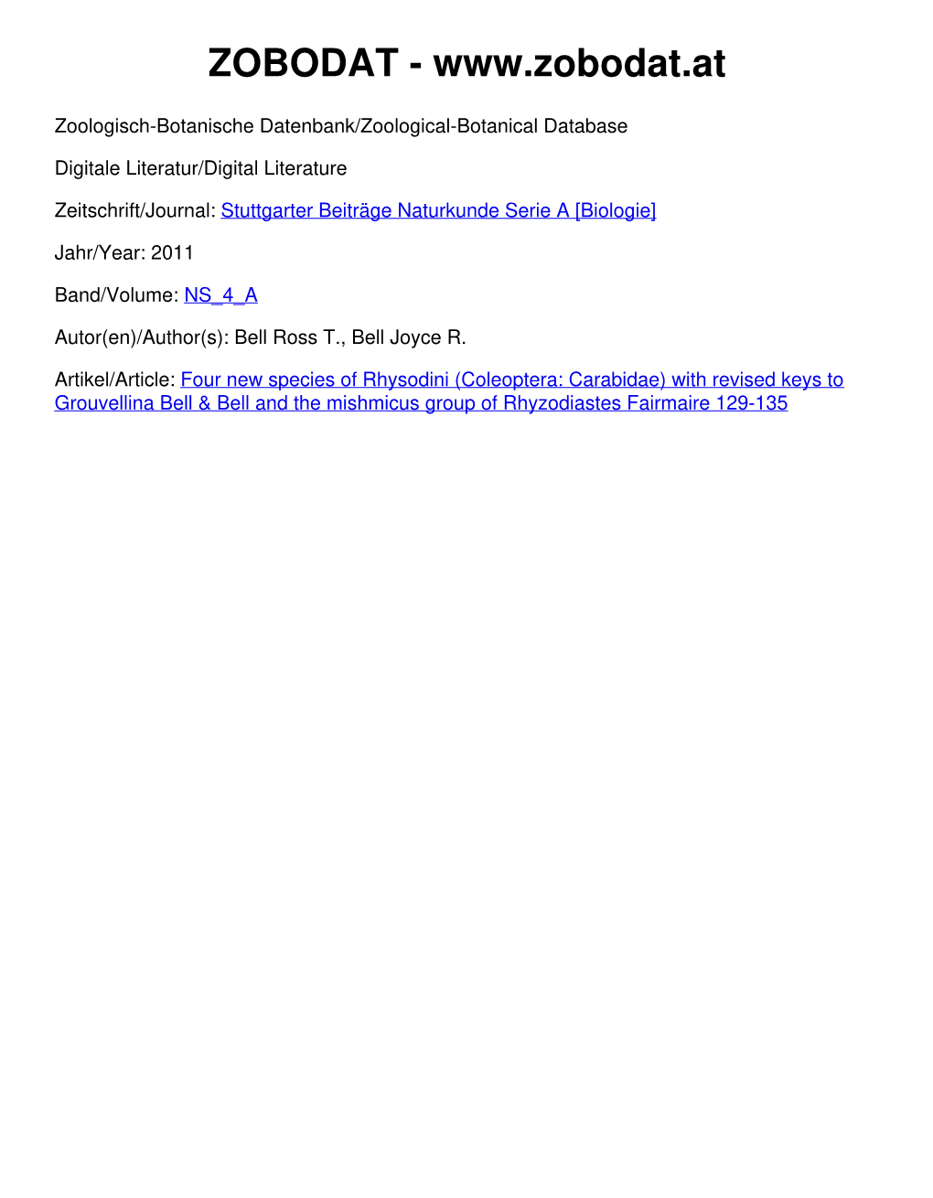 Four New Species of Rhysodini (Coleoptera: Carabidae) With