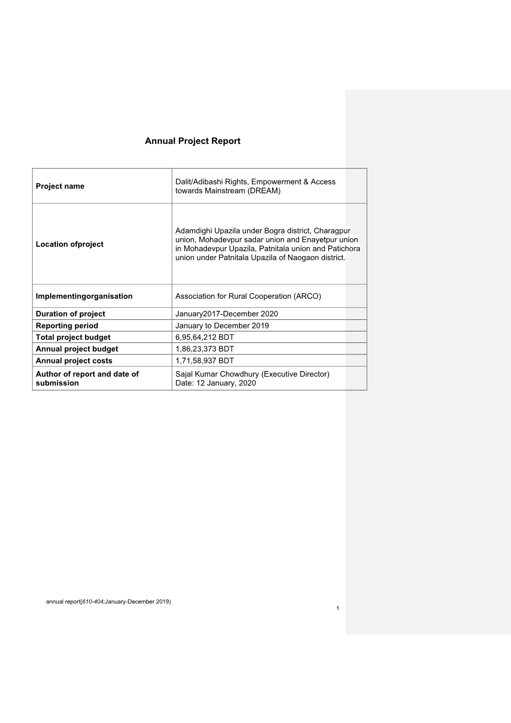 Annual Project Report