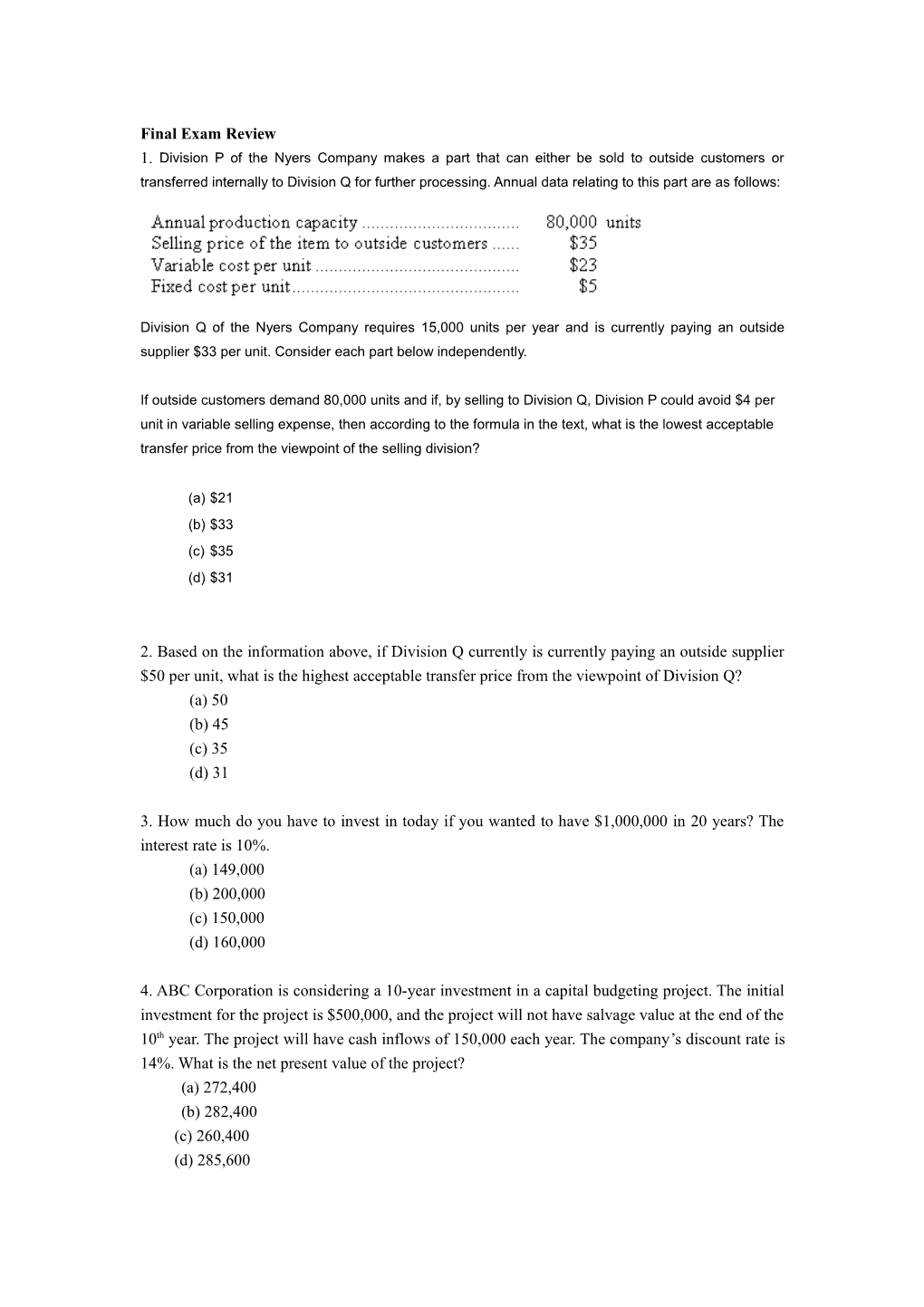 Final Exam Review s2