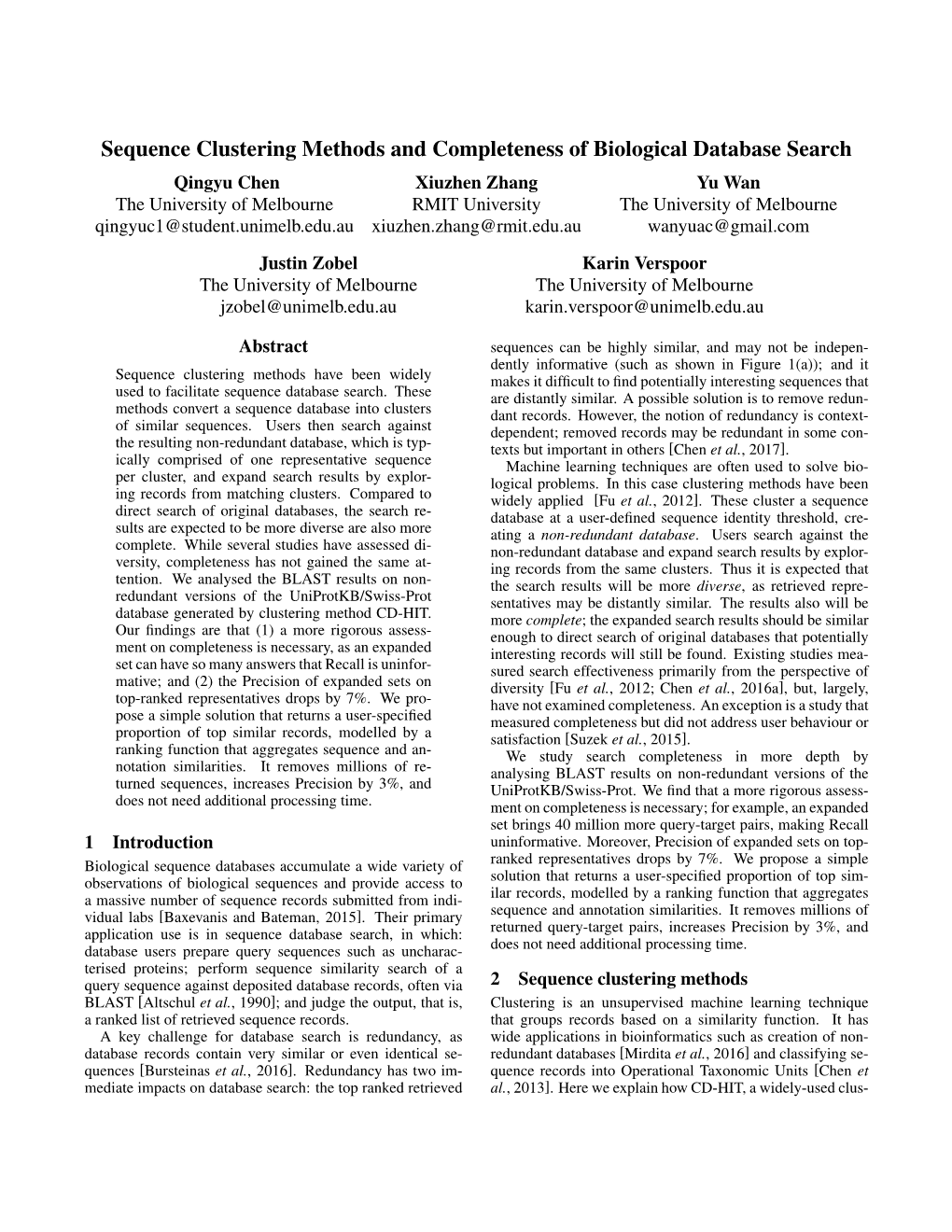 Sequence Clustering Methods and Completeness of Biological