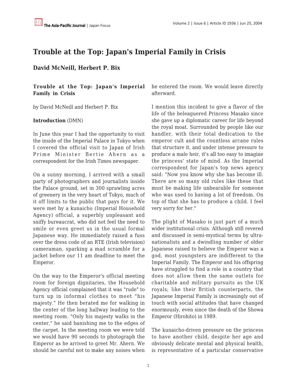 Japan's Imperial Family in Crisis