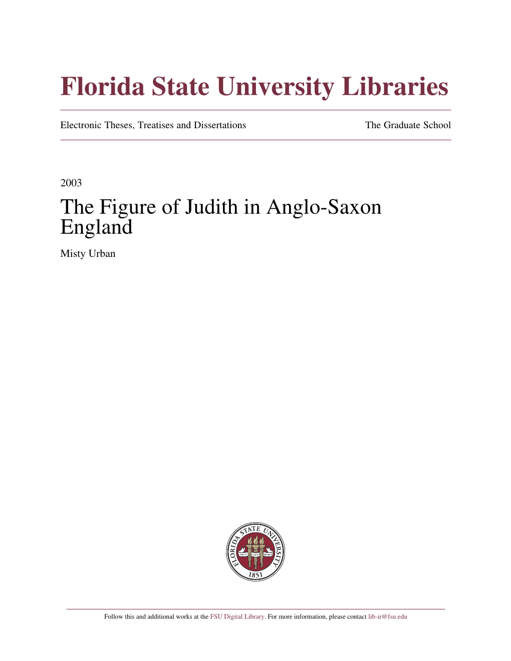 The Figure of Judith in Anglo-Saxon England Misty Urban