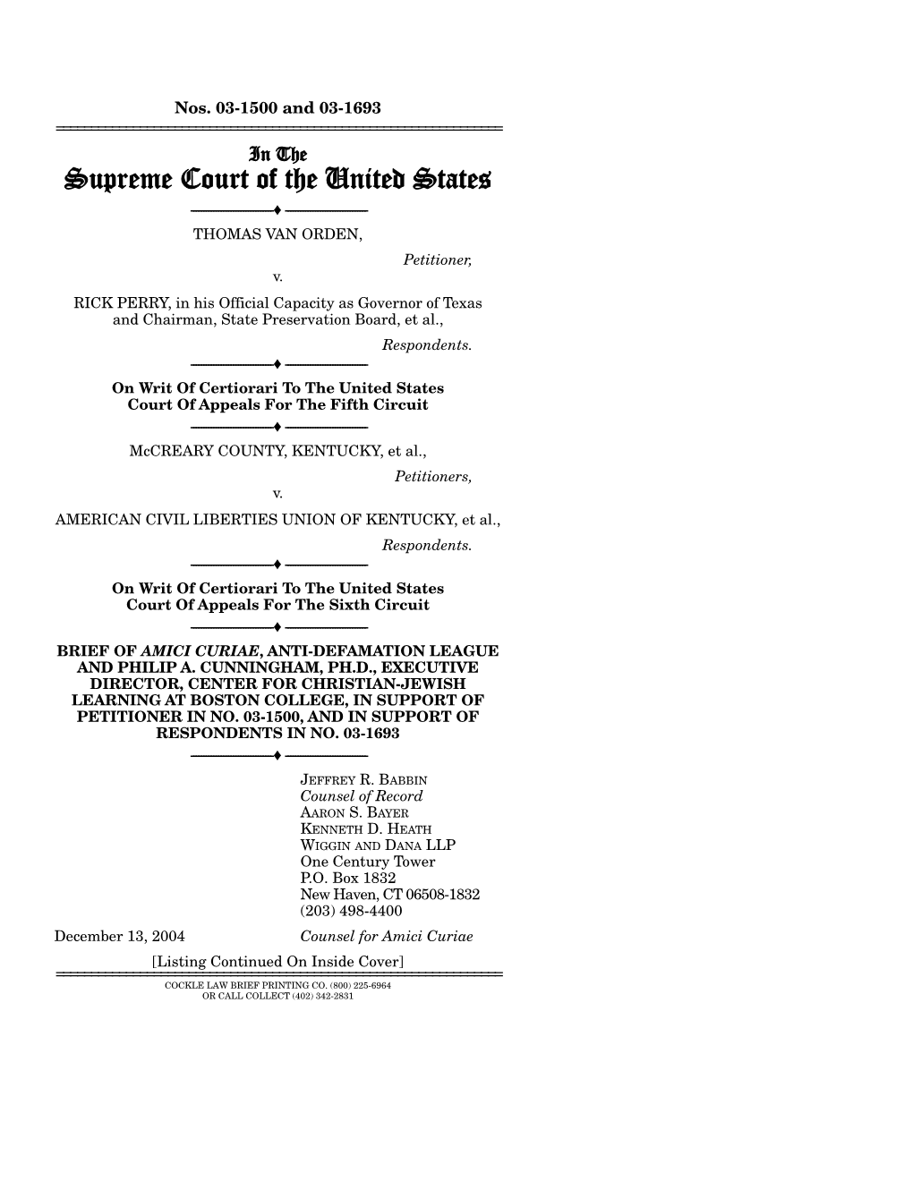 Supreme Court of the United States ------♦ ------THOMAS VAN ORDEN, Petitioner, V