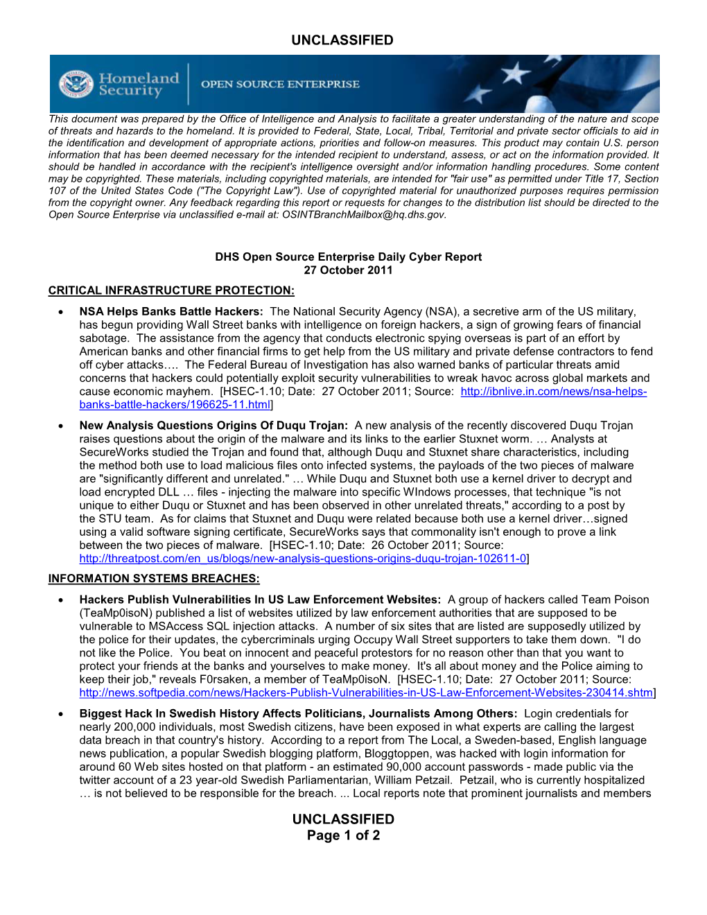 DHS Cyber Report 2011-10-26