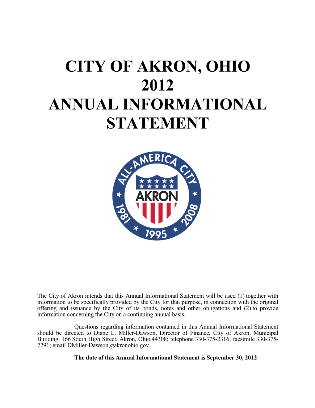 City of Akron, Ohio 2012 Annual Informational Statement