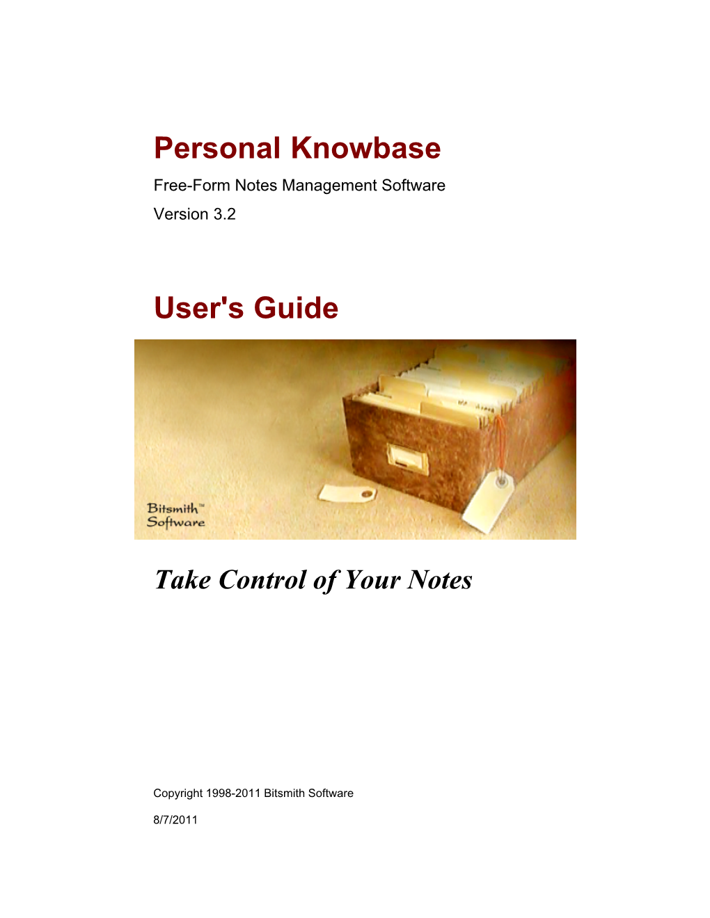 Personal Knowbase Free-Form Notes Management Software Version 3.2