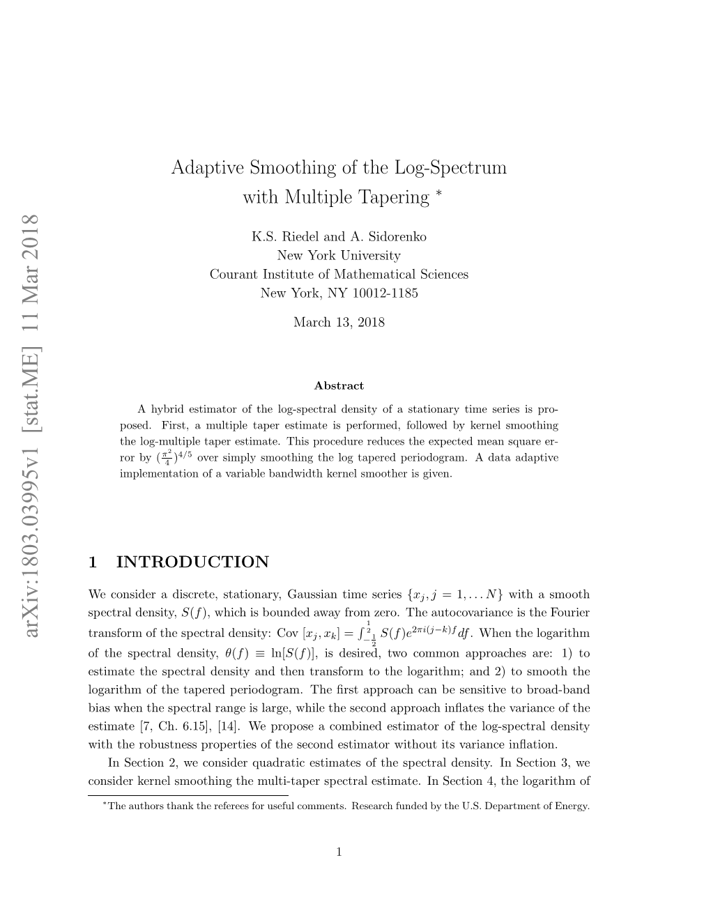 Adaptive Smoothing of the Log-Spectrum with Multiple Tapering