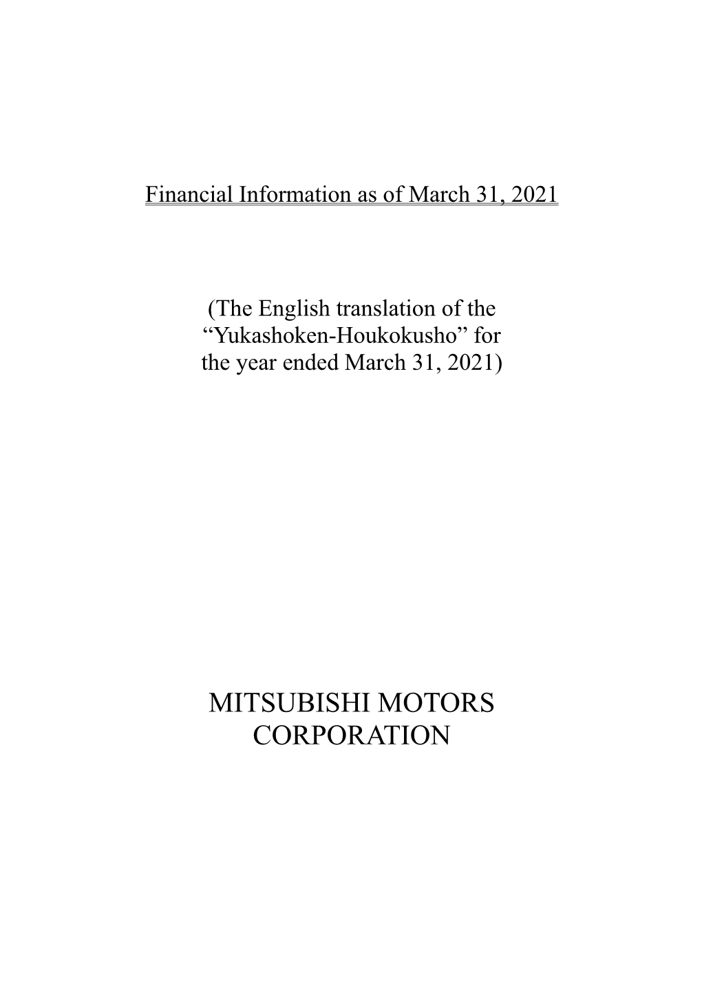 Financial Information As of March 31, 2021