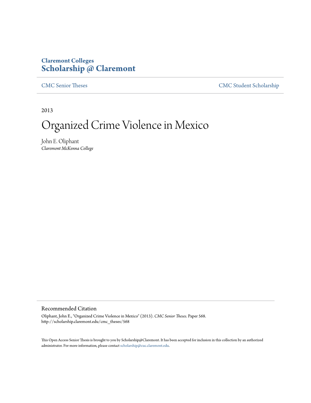 Organized Crime Violence in Mexico John E