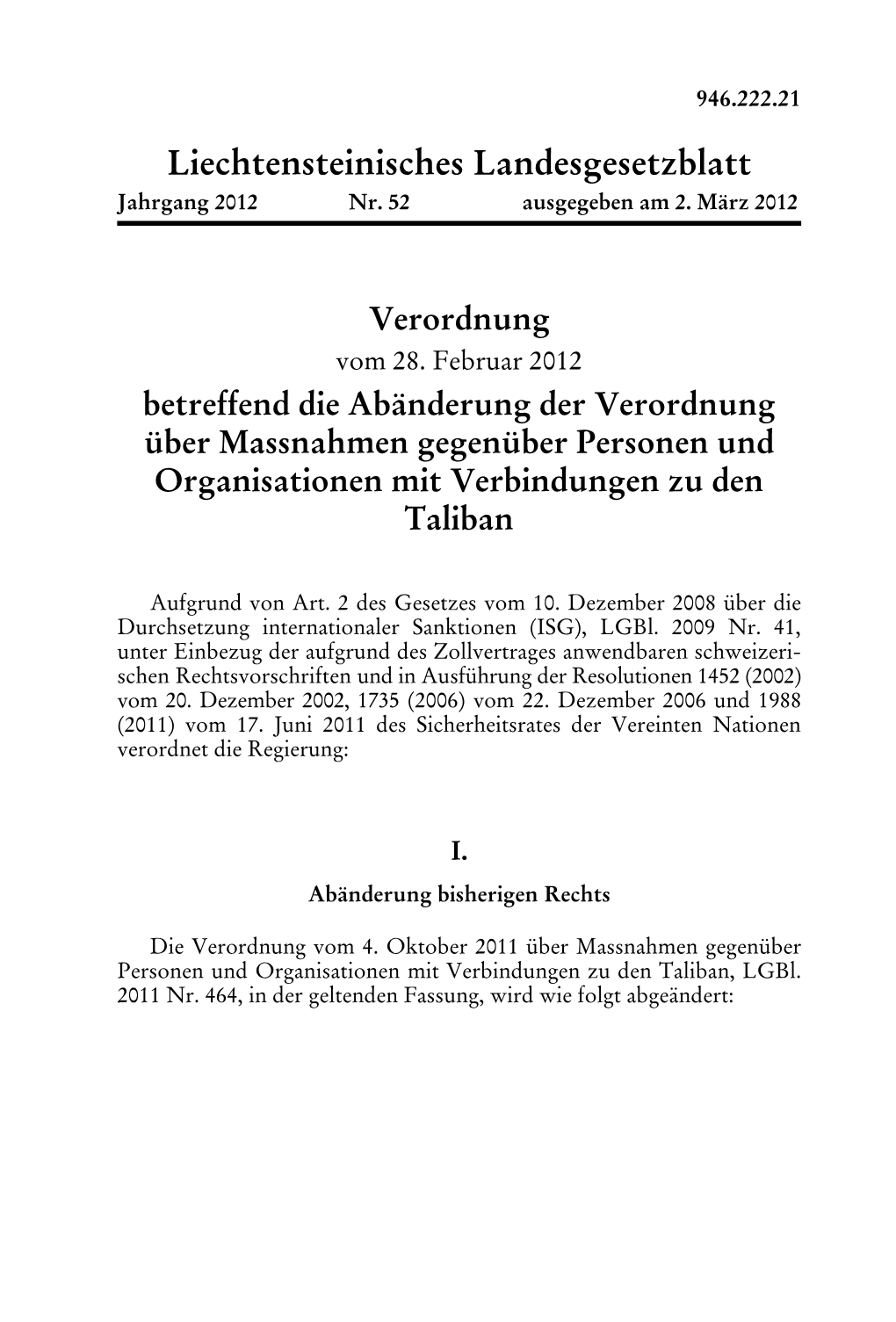 Liechtensteinisches Landesgesetzblatt Jahrgang 2012 Nr