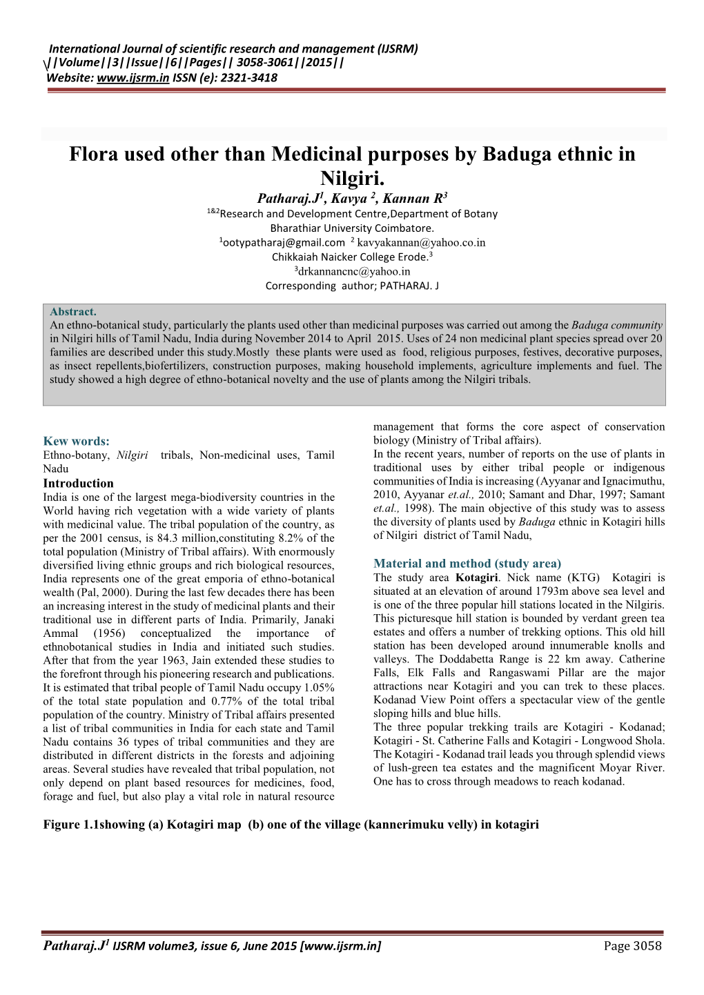 Flora Used Other Than Medicinal Purposes by Baduga Ethnic in Nilgiri