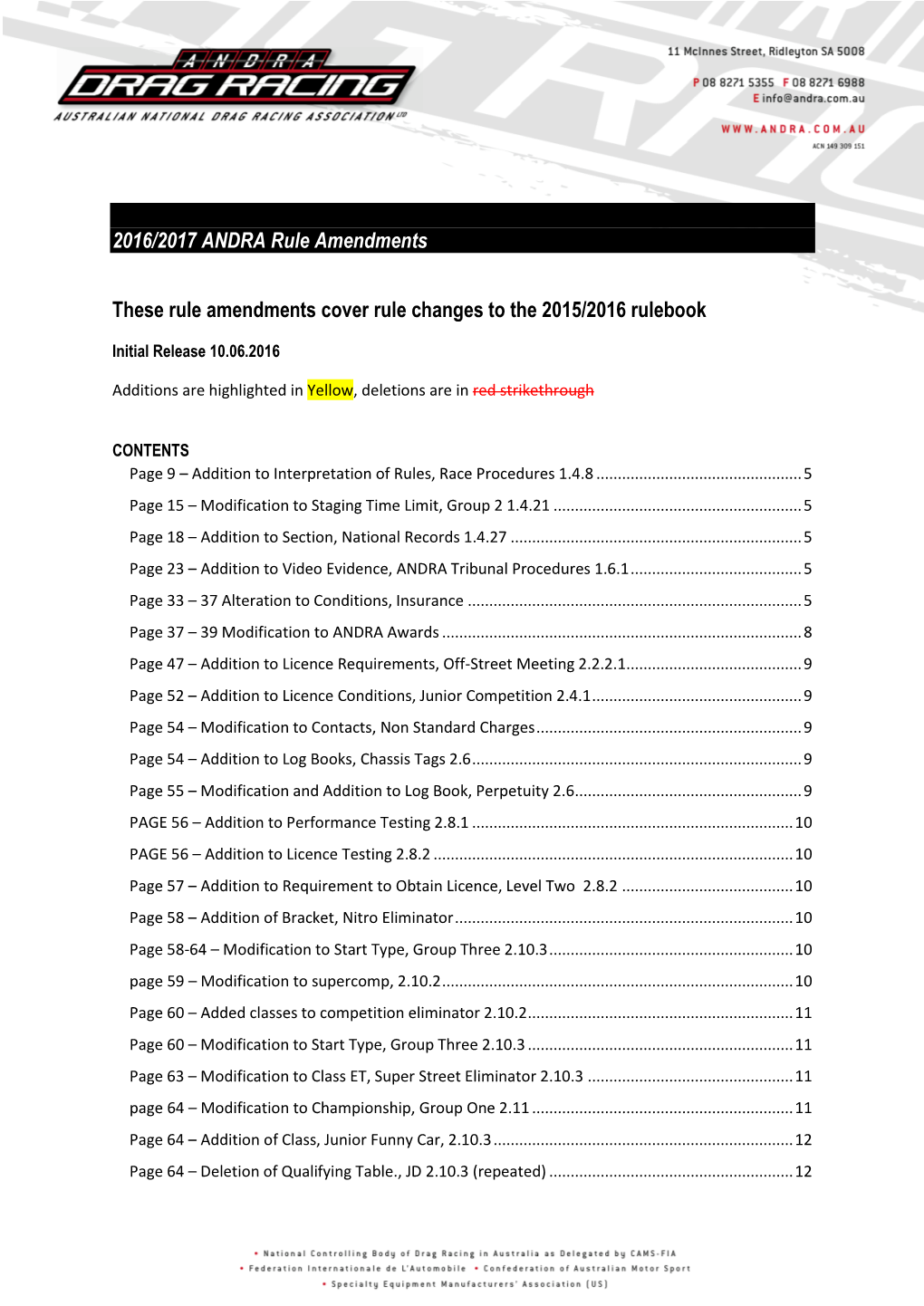 2016/2017 ANDRA Rule Amendments